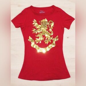 Universal Studios Harry Potter Gryffindor Sequins Gold Bling Women’s Shirt S EUC